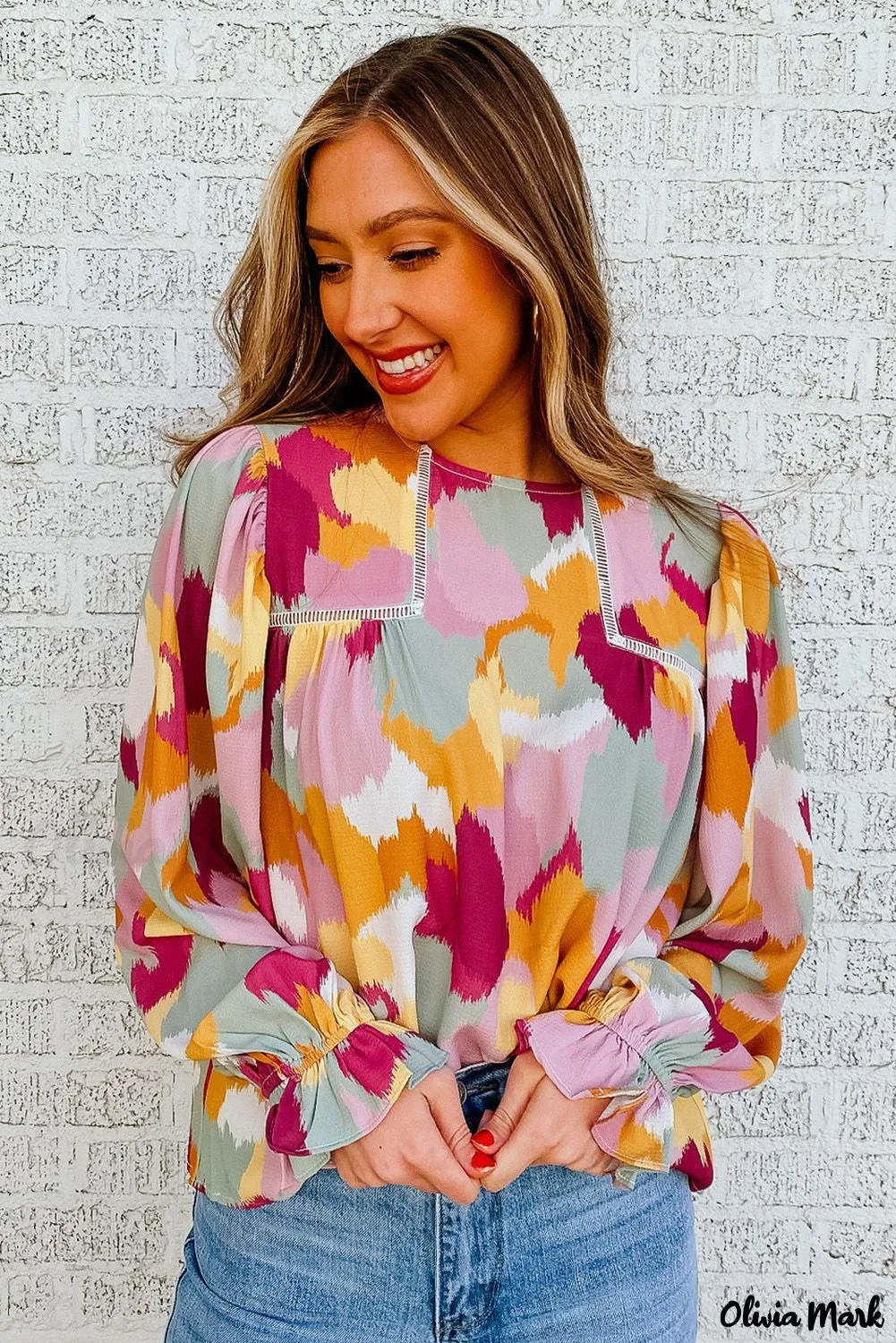 Xieyinshe - Multicolor Abstract Print Long Sleeve Blouse