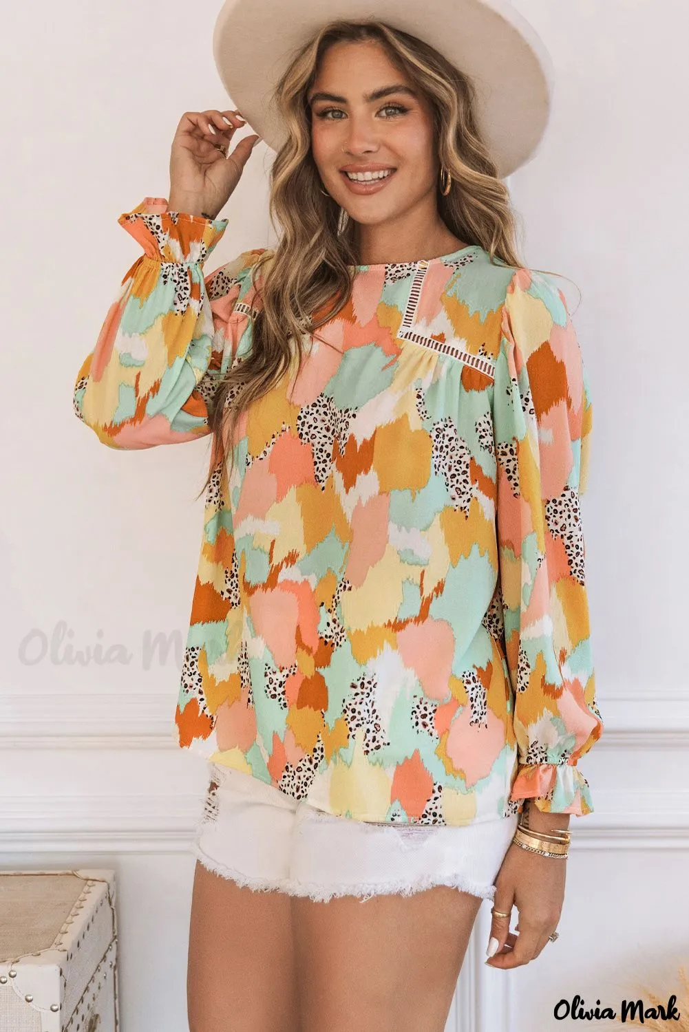 Xieyinshe - Multicolor Abstract Print Long Sleeve Blouse