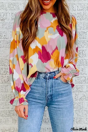 Xieyinshe - Multicolor Abstract Print Long Sleeve Blouse