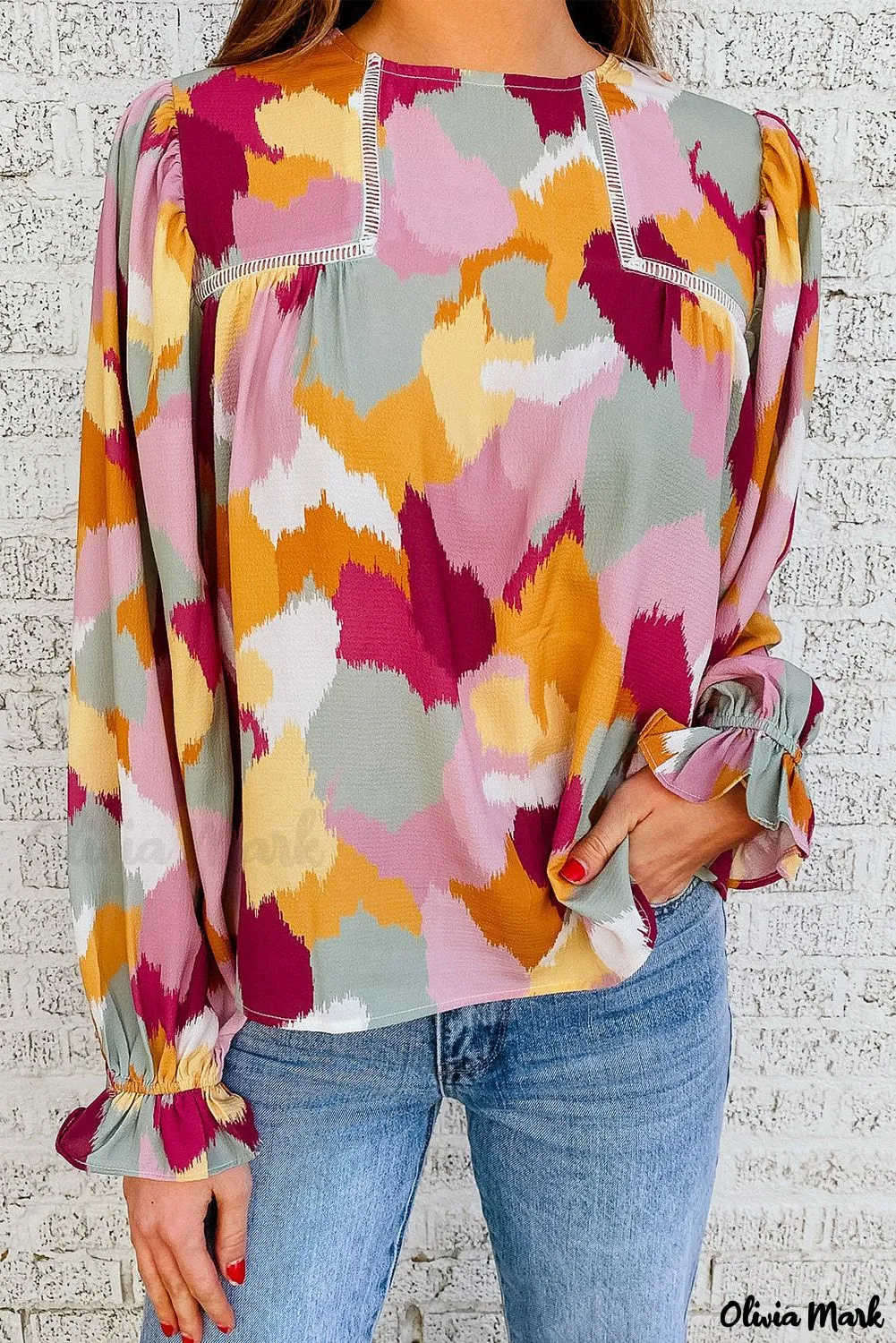 Xieyinshe - Multicolor Abstract Print Long Sleeve Blouse