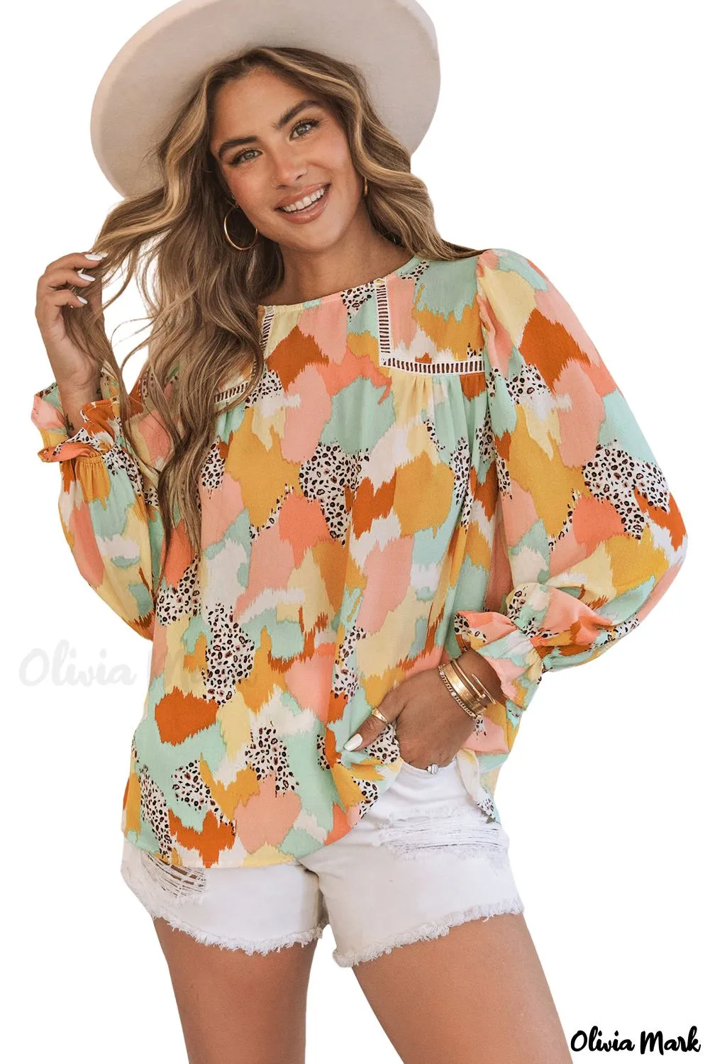 Xieyinshe - Multicolor Abstract Print Long Sleeve Blouse