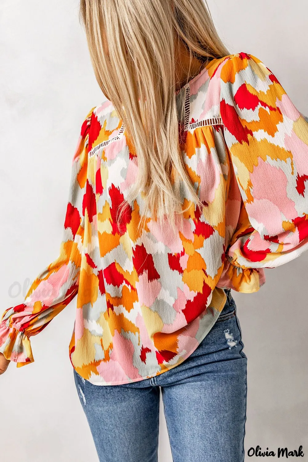 Xieyinshe - Multicolor Abstract Print Long Sleeve Blouse