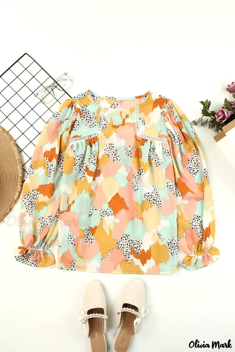 Xieyinshe - Multicolor Abstract Print Long Sleeve Blouse