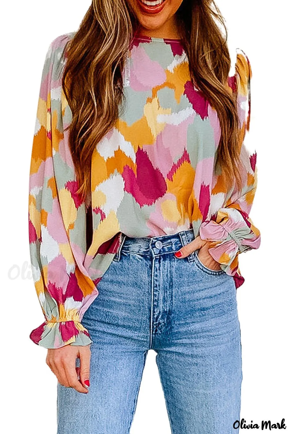 Xieyinshe - Multicolor Abstract Print Long Sleeve Blouse