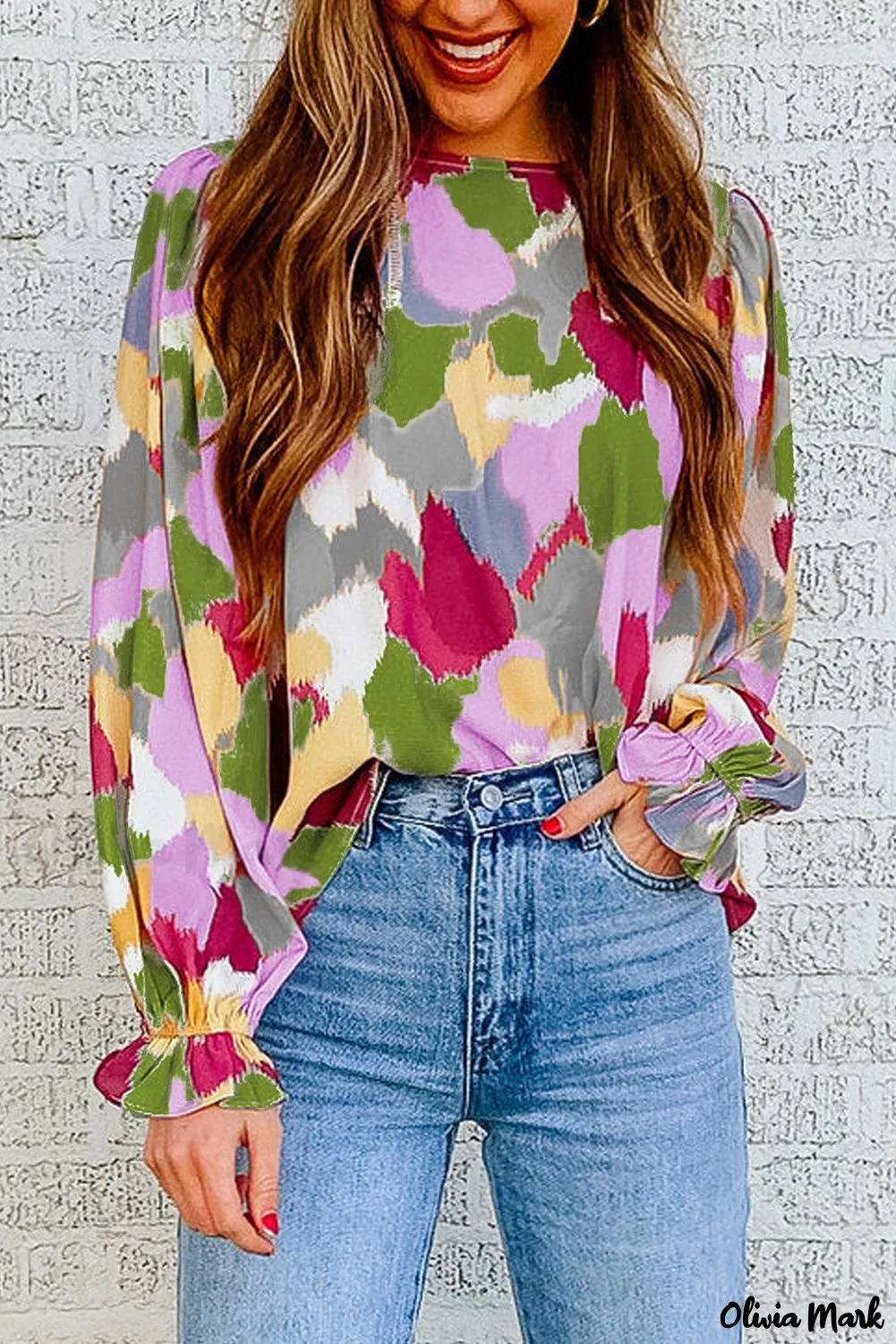 Xieyinshe - Multicolor Abstract Print Long Sleeve Blouse