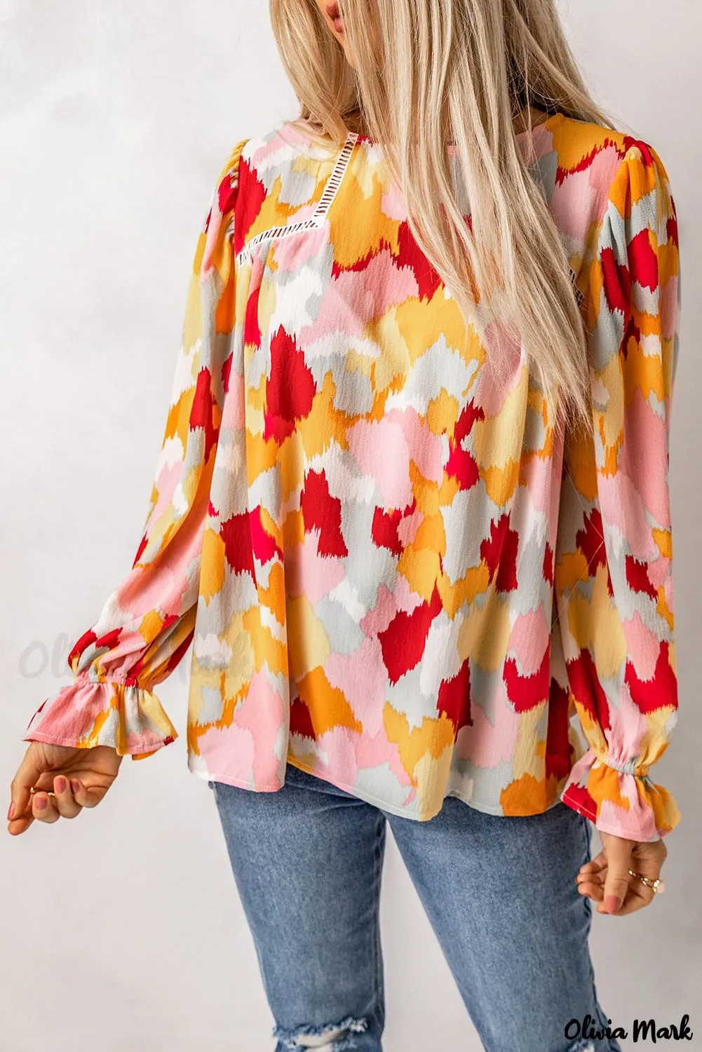 Xieyinshe - Multicolor Abstract Print Long Sleeve Blouse