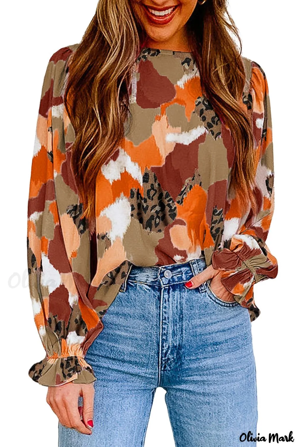 Xieyinshe - Multicolor Abstract Print Long Sleeve Blouse