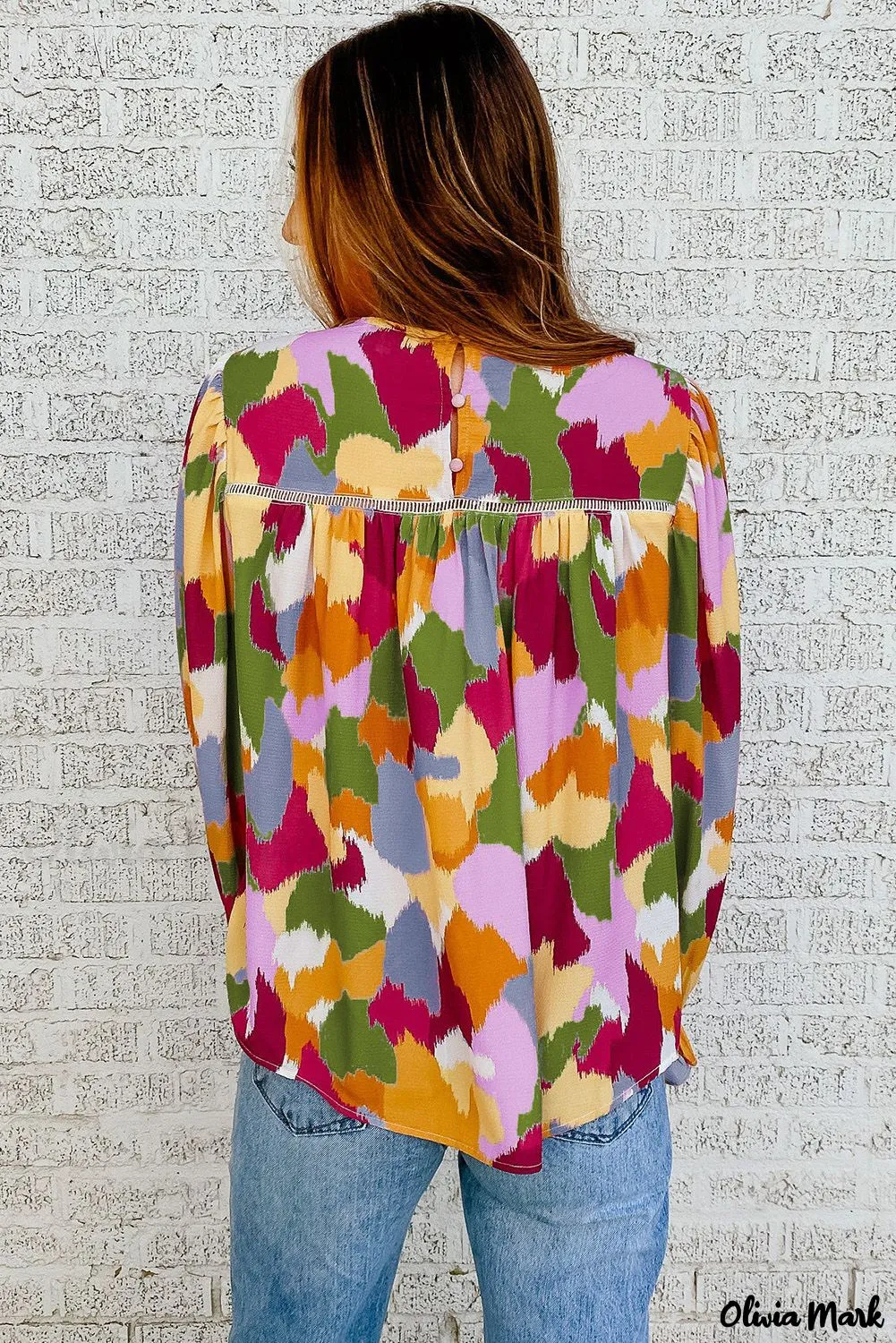 Xieyinshe - Multicolor Abstract Print Long Sleeve Blouse