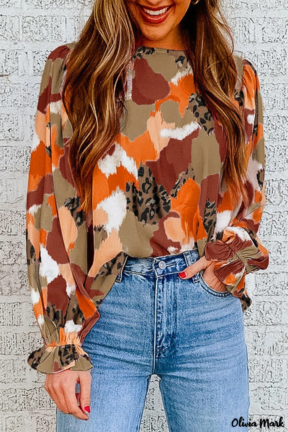 Xieyinshe - Multicolor Abstract Print Long Sleeve Blouse