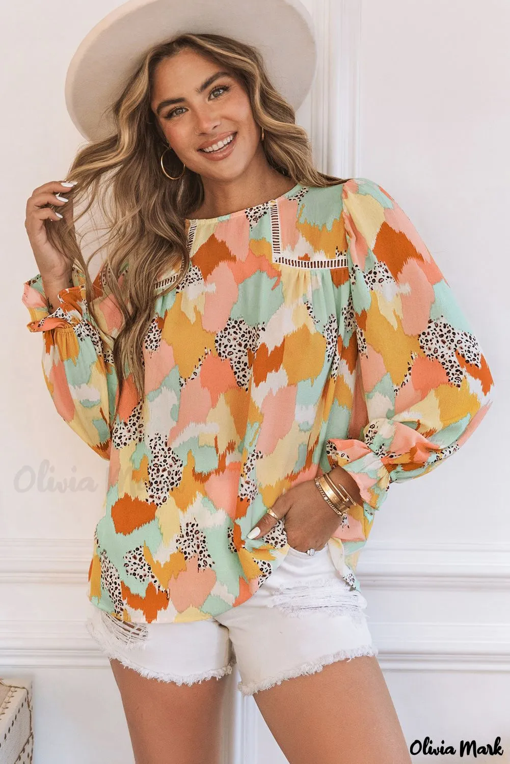 Xieyinshe - Multicolor Abstract Print Long Sleeve Blouse