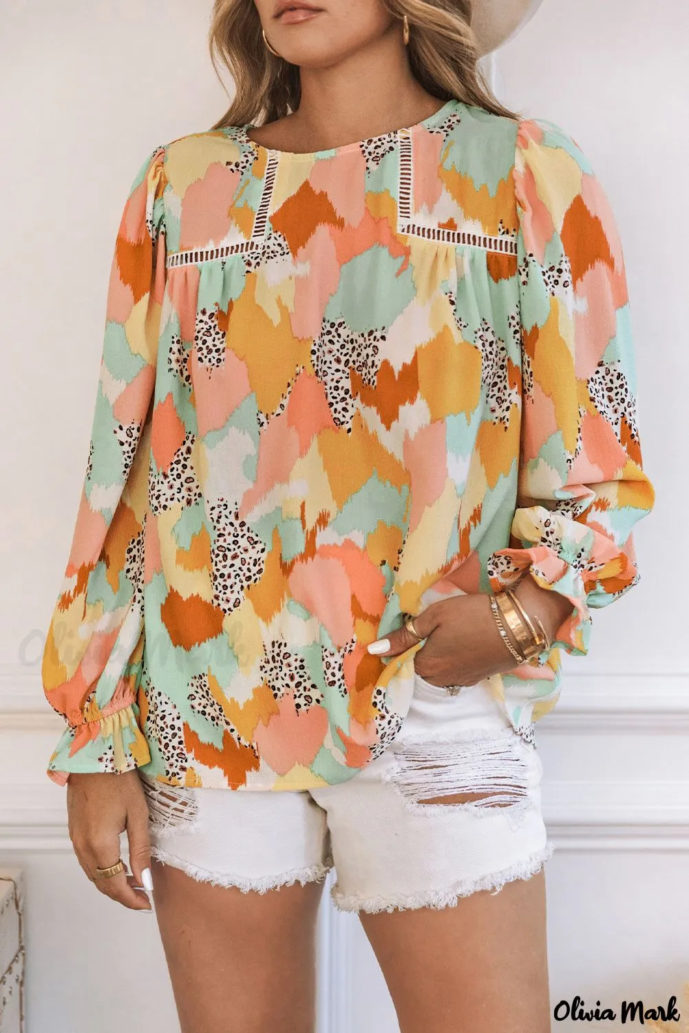 Xieyinshe - Multicolor Abstract Print Long Sleeve Blouse