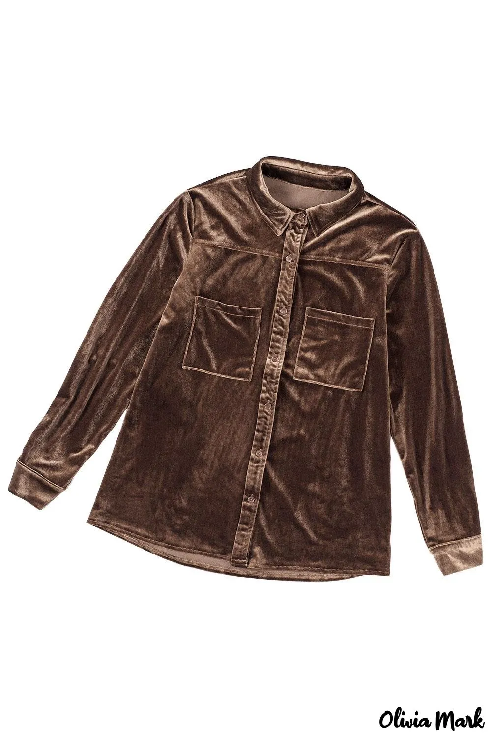 Xieyinshe - Navy Velvet Button Pocket Long Sleeve Shirt