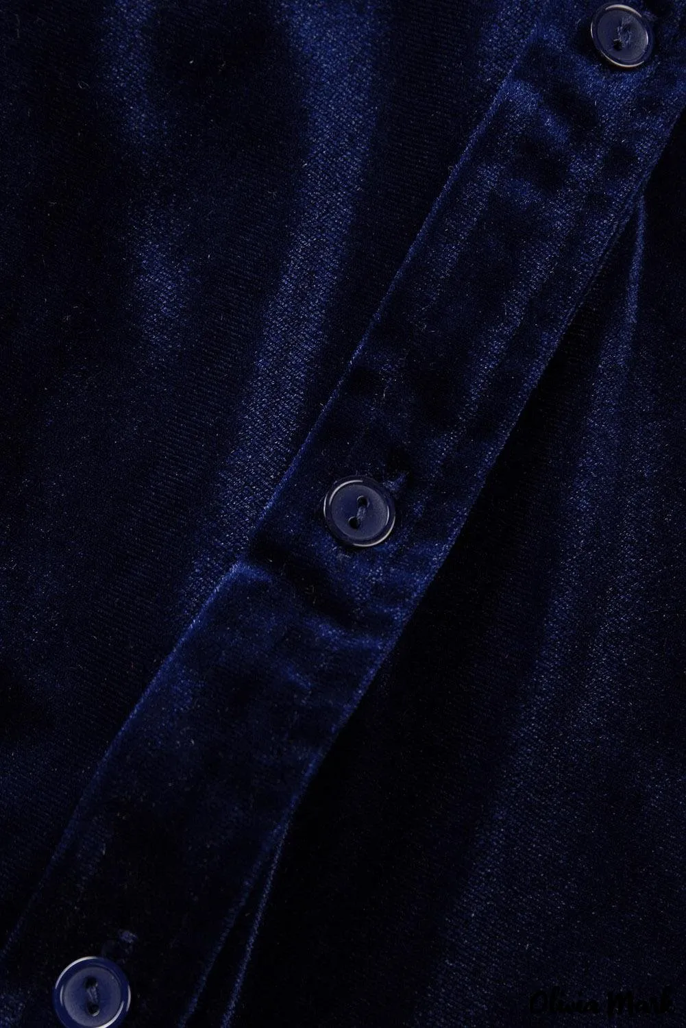 Xieyinshe - Navy Velvet Button Pocket Long Sleeve Shirt
