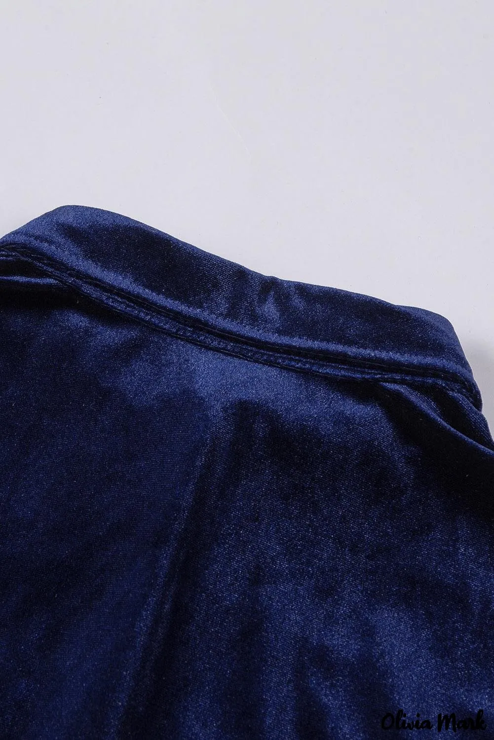 Xieyinshe - Navy Velvet Button Pocket Long Sleeve Shirt