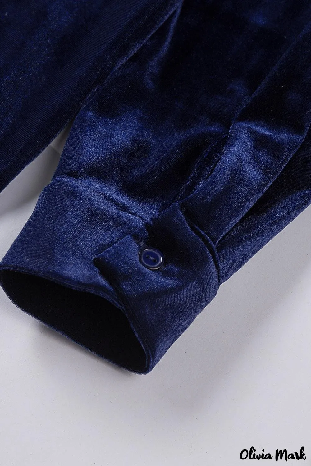 Xieyinshe - Navy Velvet Button Pocket Long Sleeve Shirt