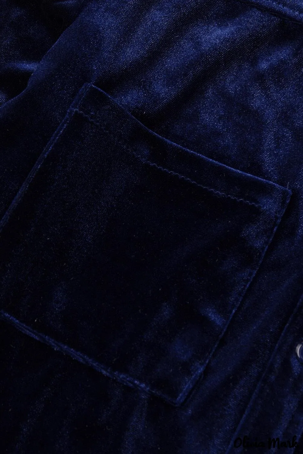 Xieyinshe - Navy Velvet Button Pocket Long Sleeve Shirt