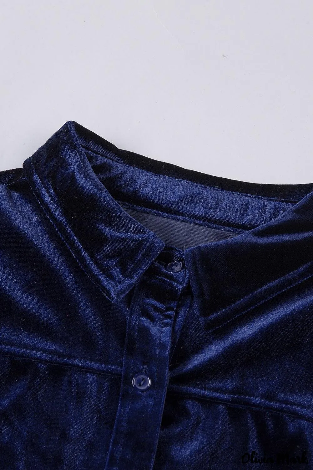 Xieyinshe - Navy Velvet Button Pocket Long Sleeve Shirt