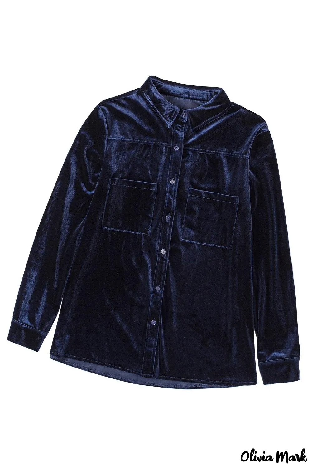 Xieyinshe - Navy Velvet Button Pocket Long Sleeve Shirt