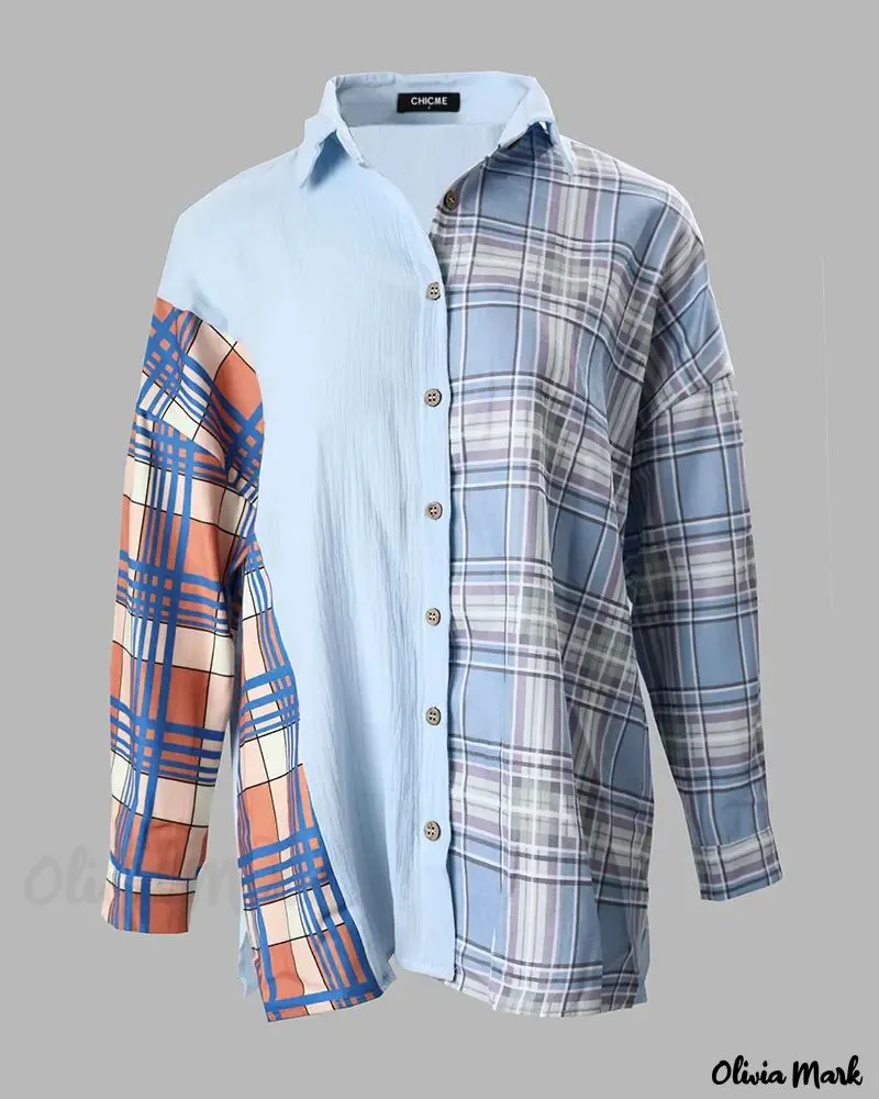 Xieyinshe - Plaid Print Long Sleeve Button-Up Shirt