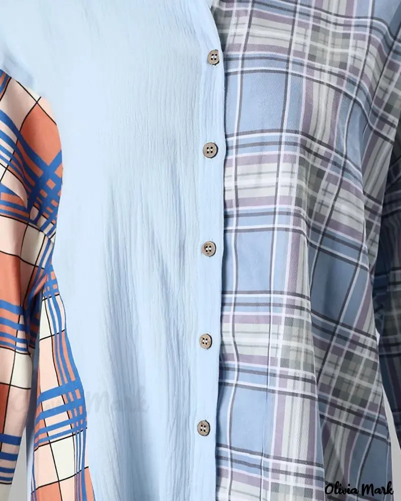 Xieyinshe - Plaid Print Long Sleeve Button-Up Shirt