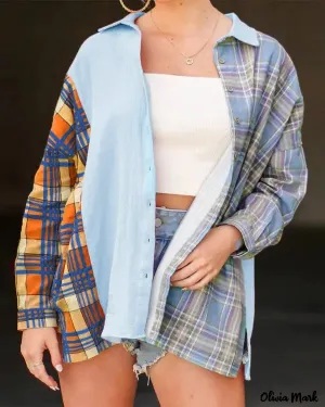 Xieyinshe - Plaid Print Long Sleeve Button-Up Shirt