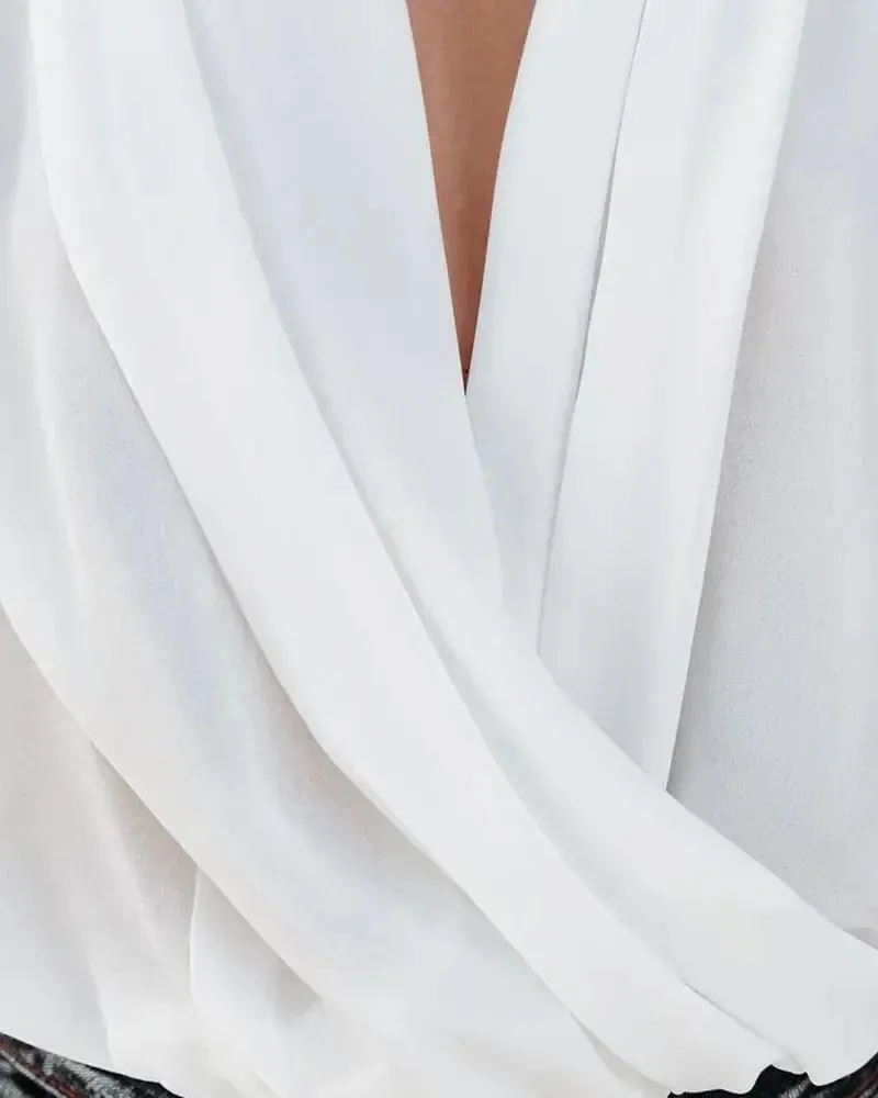 Xieyinshe - Ruched Cowl Neck Long Sleeve Top