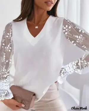 Xieyinshe - Sheer Lace Long Sleeve Top
