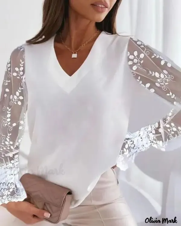 Xieyinshe - Sheer Lace Long Sleeve Top