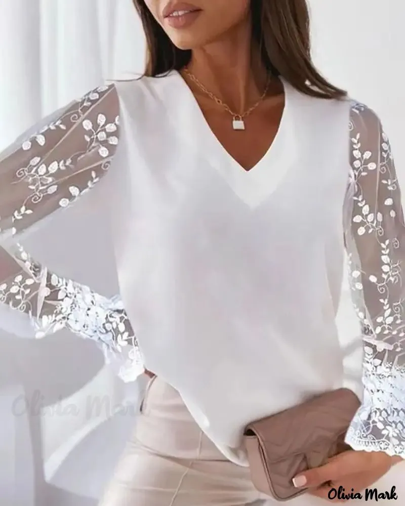 Xieyinshe - Sheer Lace Long Sleeve Top