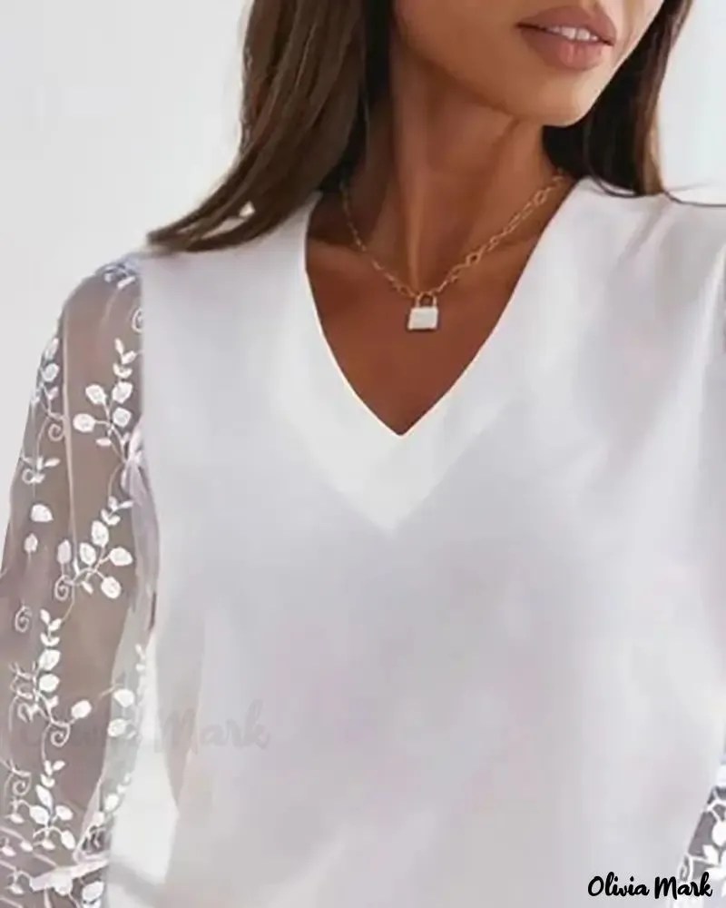 Xieyinshe - Sheer Lace Long Sleeve Top