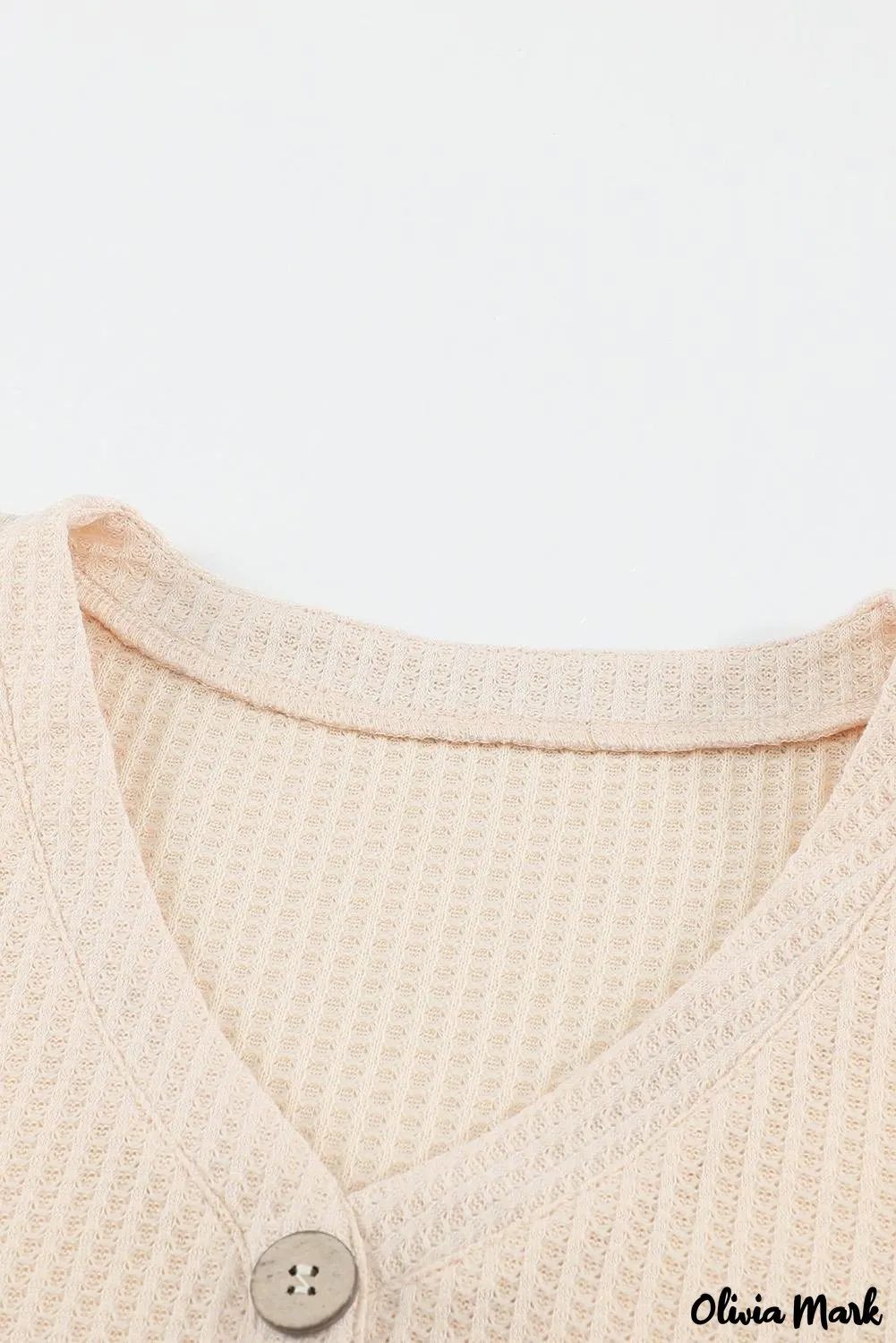 Xieyinshe - Waffle Knit Long Sleeve Buttoned V-Neck Top