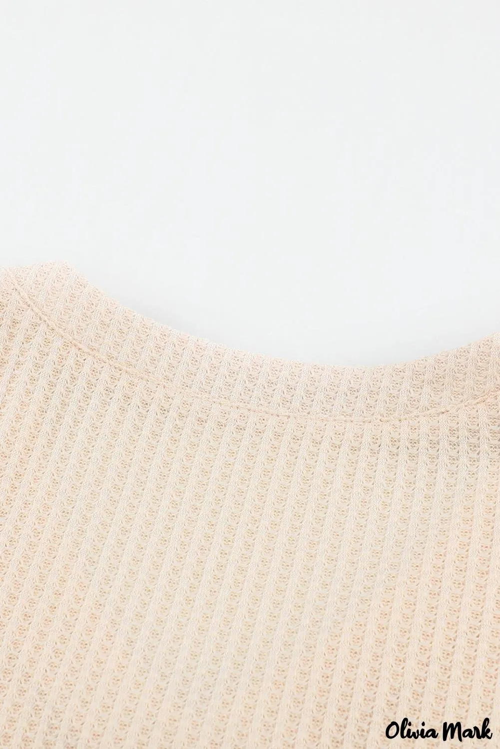 Xieyinshe - Waffle Knit Long Sleeve Buttoned V-Neck Top
