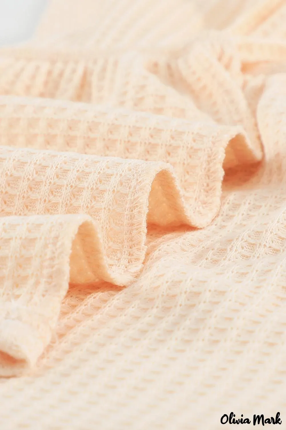 Xieyinshe - Waffle Knit Long Sleeve Buttoned V-Neck Top