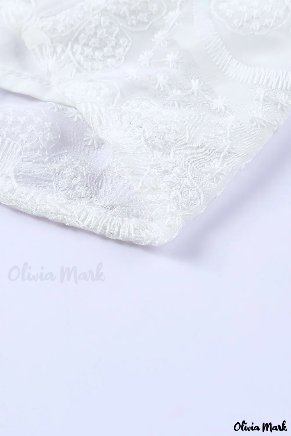 Xieyinshe - White Lace Embroidered Ruffled Button Down Long Sleeve Shirt