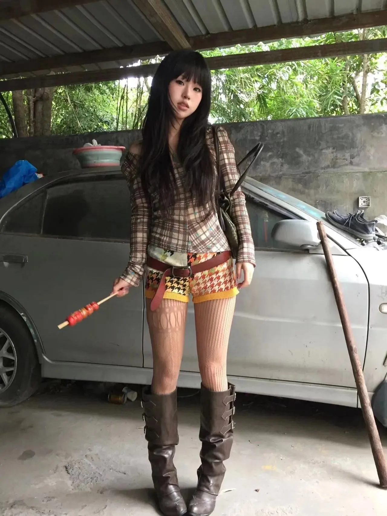 Y2K Plaid Blouse Top