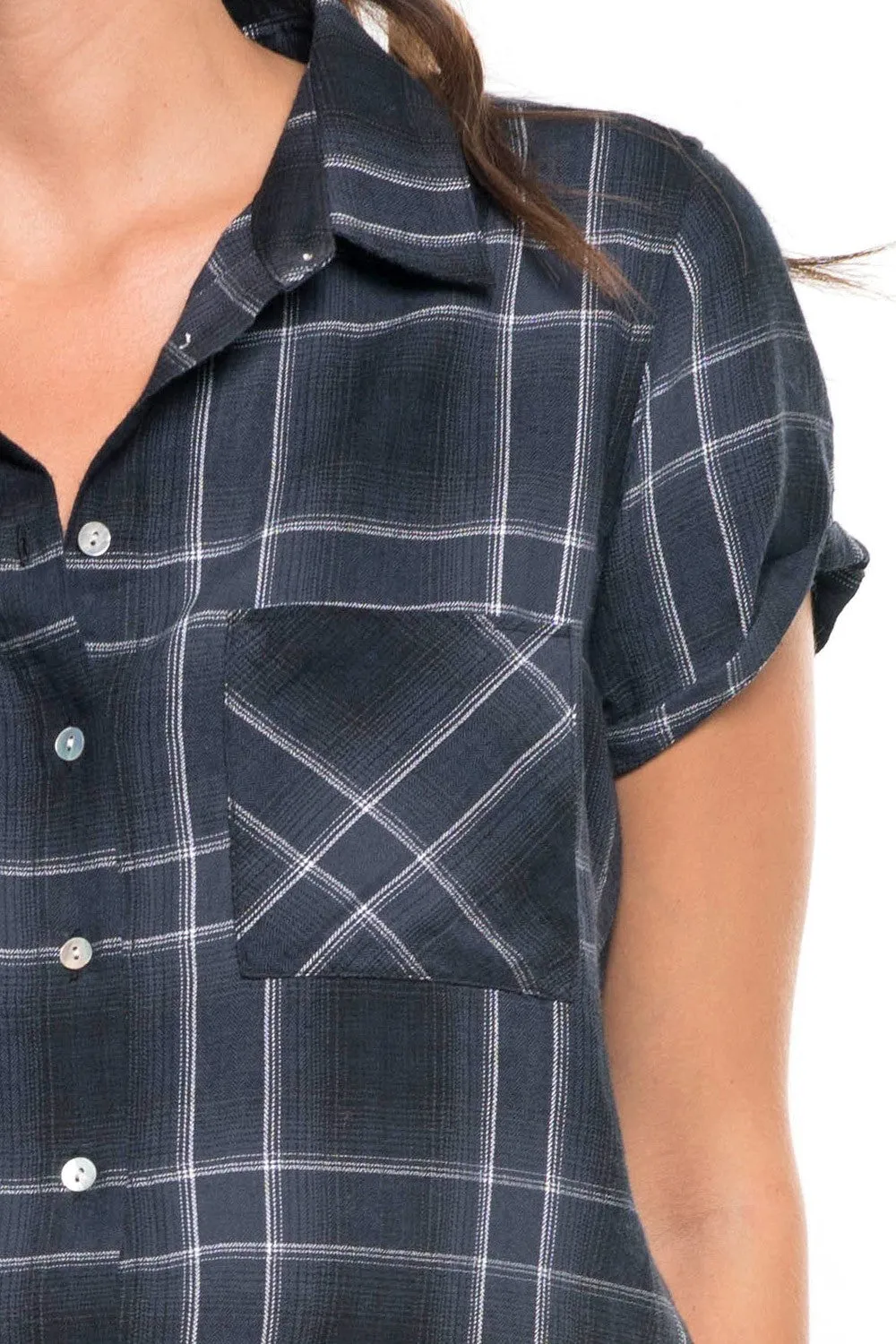 Yarn-Dye Plaid Collared Button Up Mini Shirt Dress