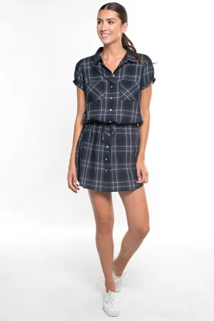 Yarn-Dye Plaid Collared Button Up Mini Shirt Dress