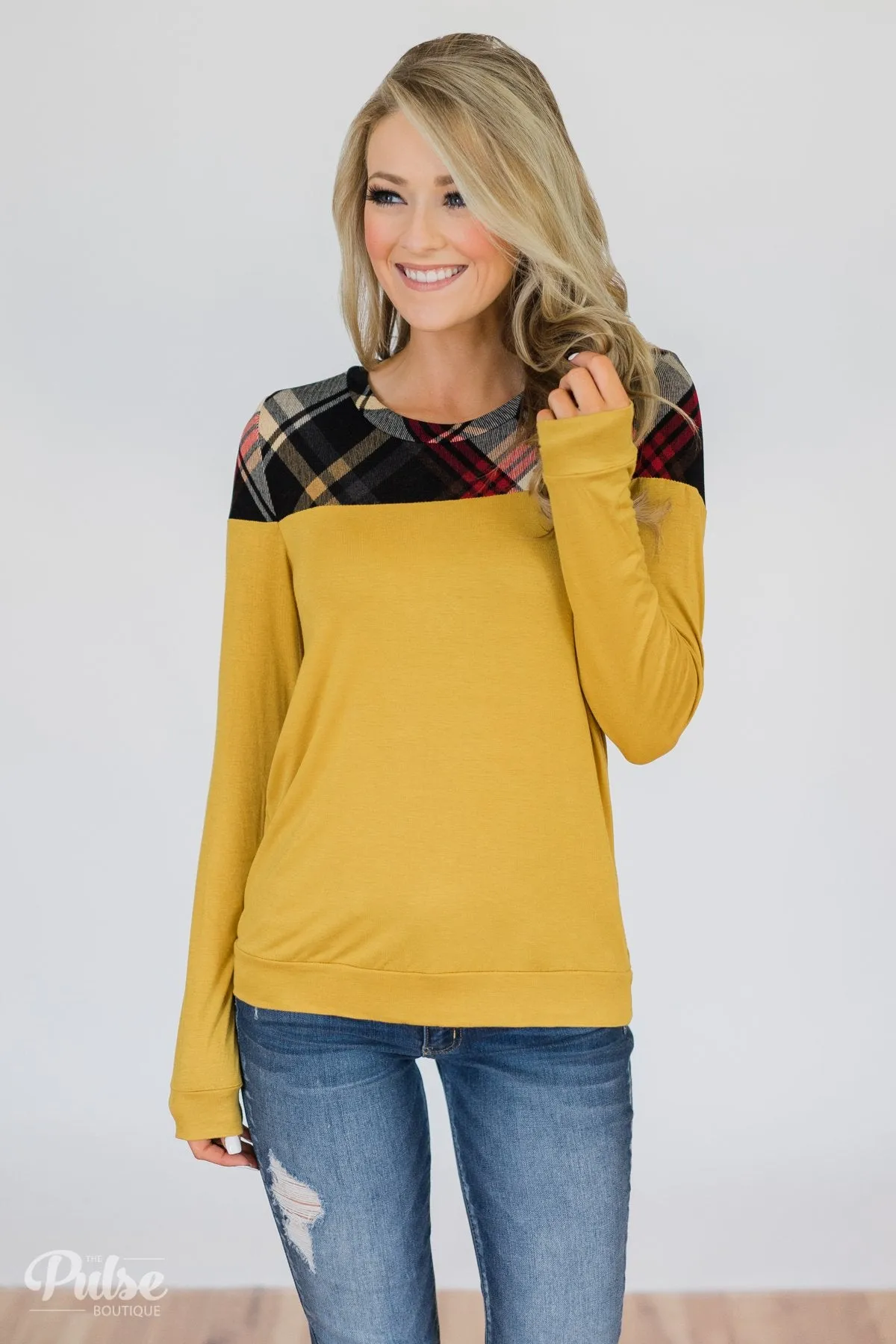 Yellow & Plaid Long Sleeve Top