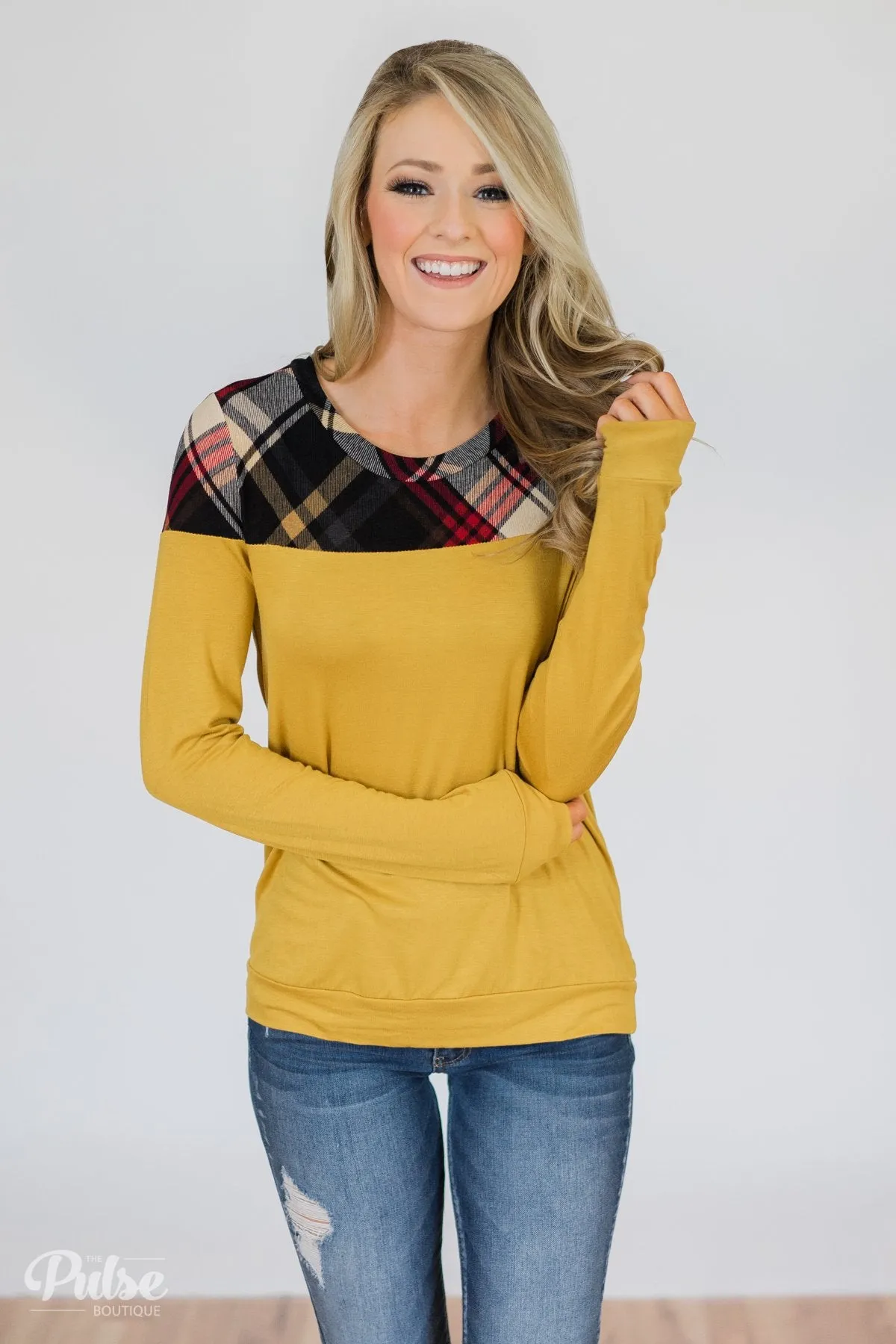 Yellow & Plaid Long Sleeve Top