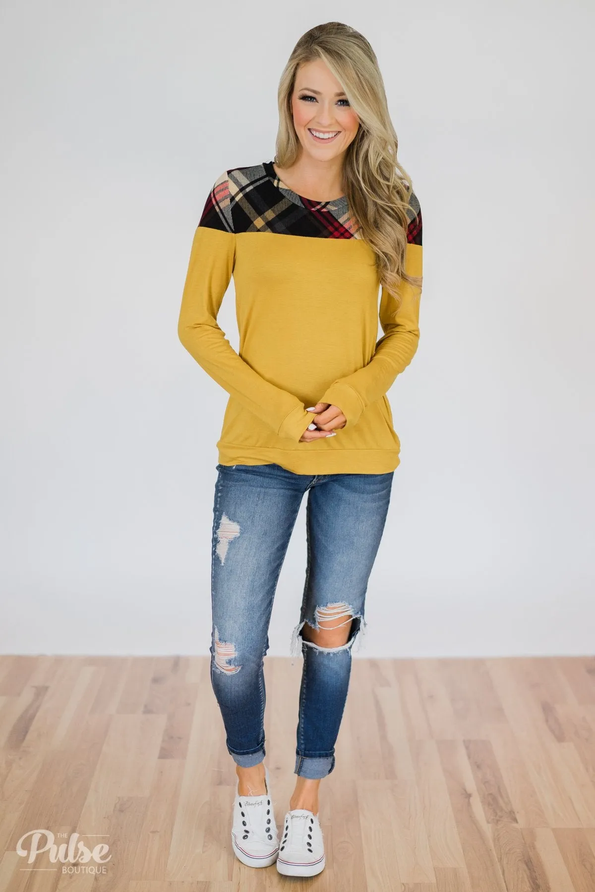 Yellow & Plaid Long Sleeve Top