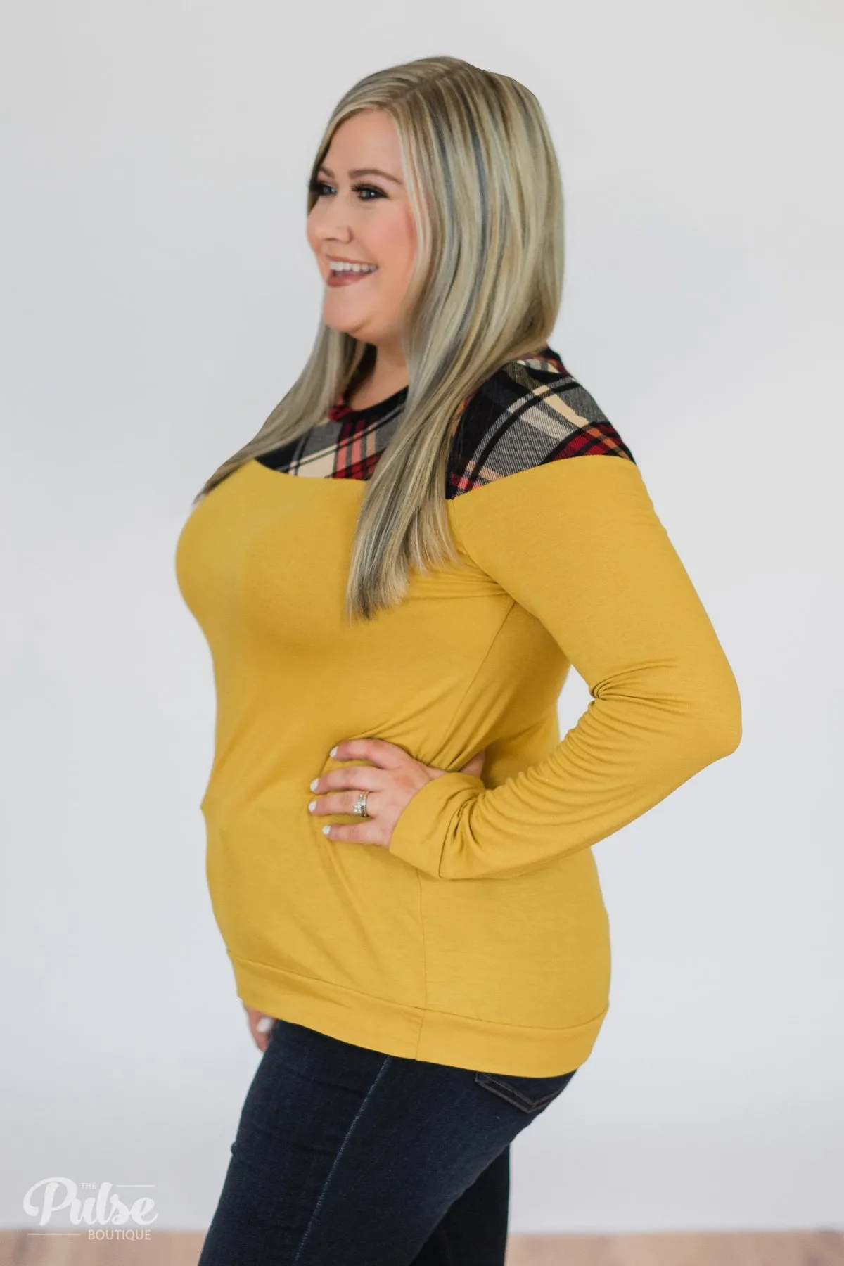 Yellow & Plaid Long Sleeve Top
