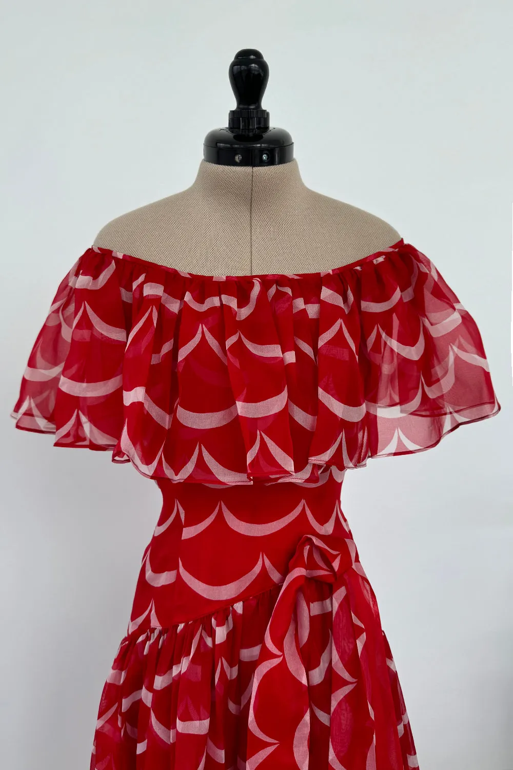 Yves Saint Laurent Spring 1980 Red Silk Organza - to 15" W