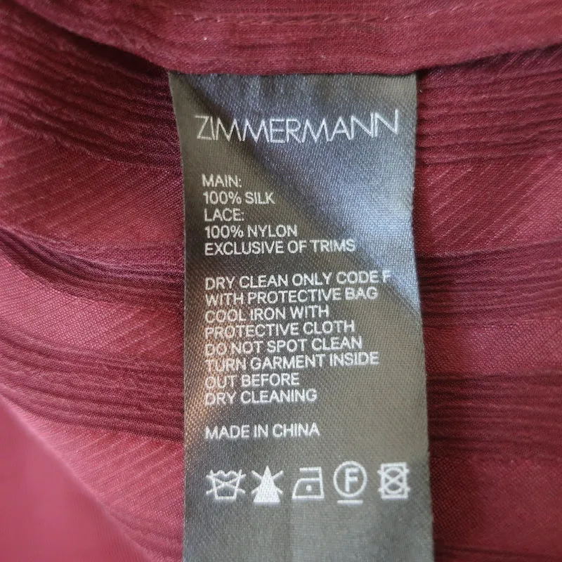 Zimmermann Espionage Ruffled Mini Dress Burgundy Lace-Trimmed Silk Size 0