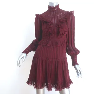 Zimmermann Espionage Ruffled Mini Dress Burgundy Lace-Trimmed Silk Size 0